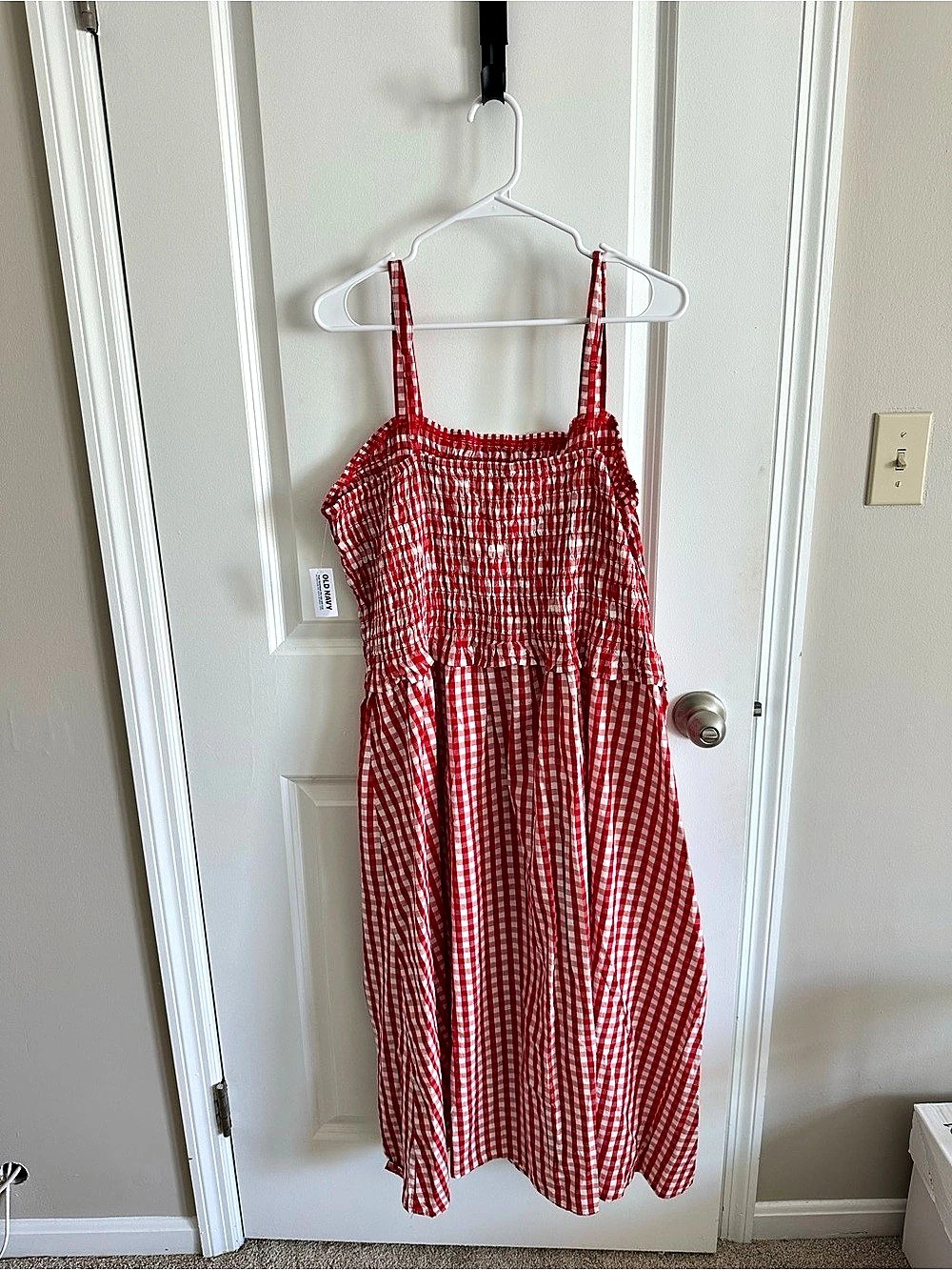 Old Navy Fit & Flare Gingham Embroidered Smocked Midi Cami Dress Smocked Midi